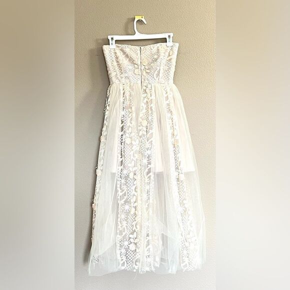 Cream Tulle Midi Strapless Dress - Picture 4 of 7